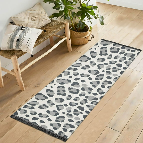 Yayeee Runner Rug for Bedroom 2'x6' Machine Washable Hallway Non Slip Mat, Gray Leopard Pattern