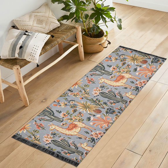 Yayeee Runner Rug for Bedroom 2'x6' Machine Washable Hallway Non Slip Mat, Gray Llama Pattern