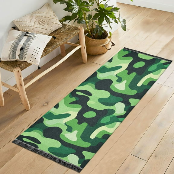 Yayeee Runner Rug for Bedroom 2'x6' Machine Washable Hallway Non Slip Mat, Green Camouflage Pattern