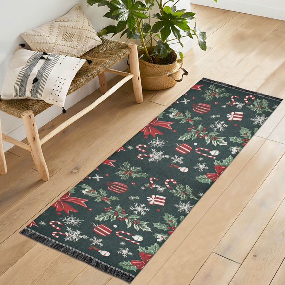 Yayeee Runner Rug for Bedroom 2'x6' Machine Washable Hallway Non Slip Mat, Green Christmas