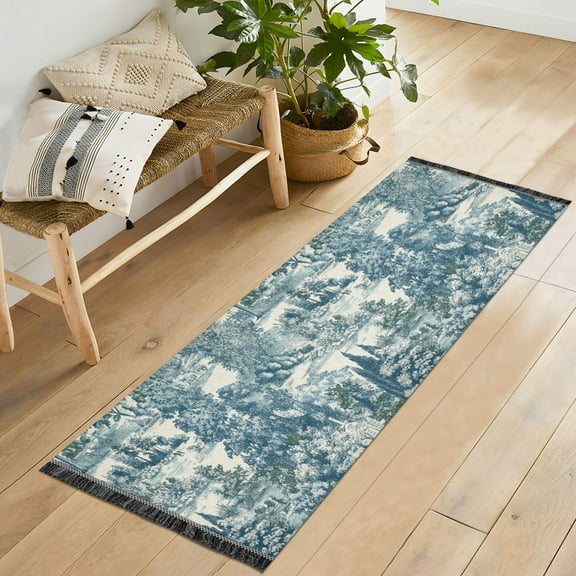 Yayeee Runner Rug for Bedroom 2'x6' Machine Washable Hallway Non Slip Mat, Green Flourishing Garden
