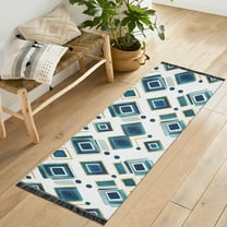 Yayeee Runner Rug for Bedroom 2'x6' Machine Washable Hallway Non Slip Mat, Green Geometric Pattern