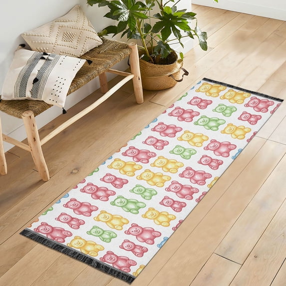 Yayeee Runner Rug for Bedroom 2'x6' Machine Washable Hallway Non Slip Mat, Gummy Bear Pattern
