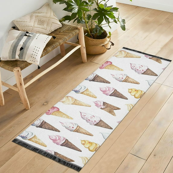Yayeee Runner Rug for Bedroom 2'x6' Machine Washable Hallway Non Slip Mat, Ice Cream Pattern