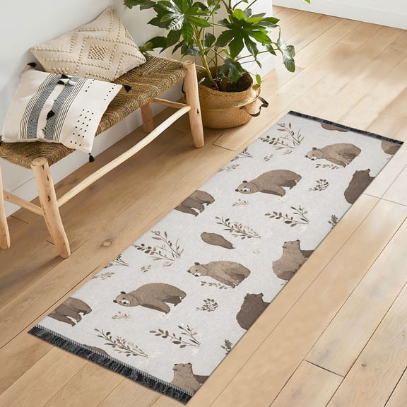 Yayeee Runner Rug for Bedroom 2'x6' Machine Washable Hallway Non Slip Mat, Light Gray Bears