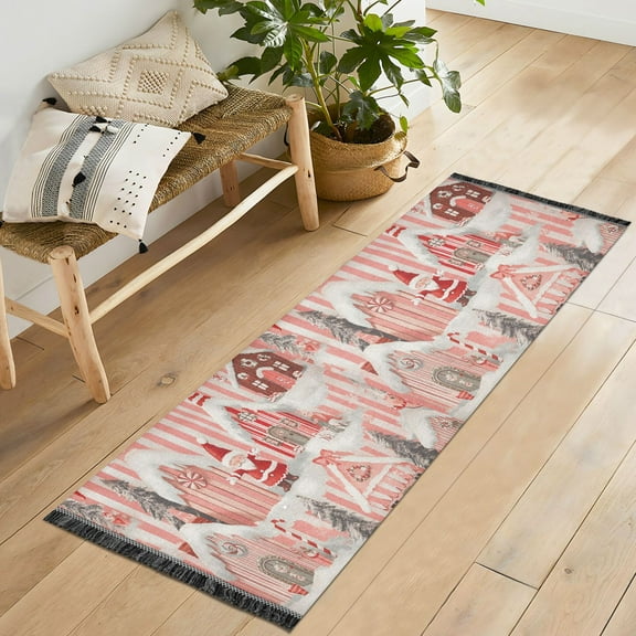 Yayeee Runner Rug for Bedroom 2'x6' Machine Washable Hallway Non Slip Mat, Light Pink Gingerbread Houses