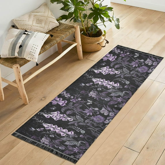 Yayeee Runner Rug for Bedroom 2'x6' Machine Washable Hallway Non Slip Mat, Light Purple Flowers