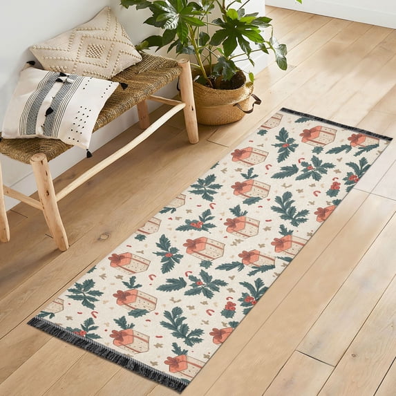 Yayeee Runner Rug for Bedroom 2'x6' Machine Washable Hallway Non Slip Mat, Orange Christmas Gift Pattern