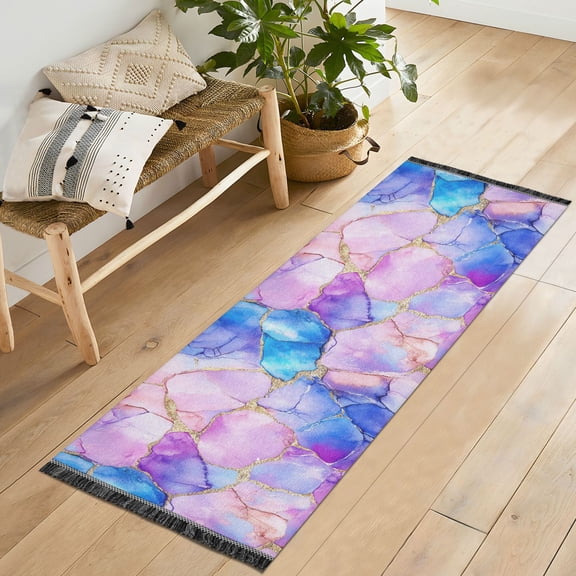 Yayeee Runner Rug for Bedroom 2'x6' Machine Washable Hallway Non Slip Mat, Pastel Pink Marble Pattern