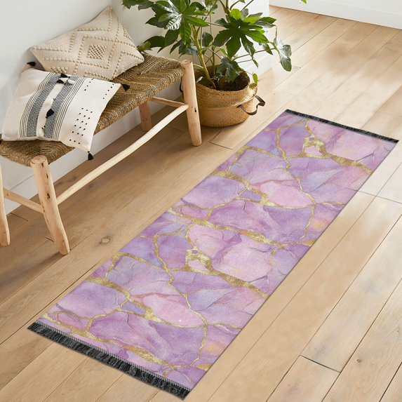 Yayeee Runner Rug for Bedroom 2'x6' Machine Washable Hallway Non Slip Mat, Pastel Pink Marble Pattern