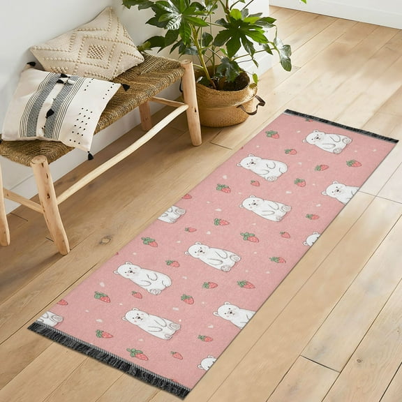 Yayeee Runner Rug for Bedroom 2'x6' Machine Washable Hallway Non Slip Mat, Pink Bear Pattern