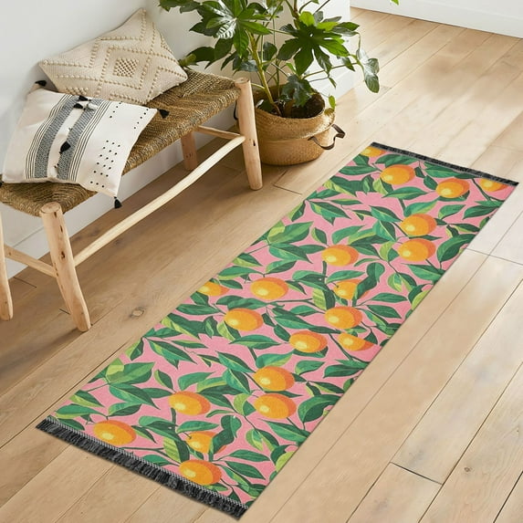 Yayeee Runner Rug for Bedroom 2'x6' Machine Washable Hallway Non Slip Mat, Pink Oranges