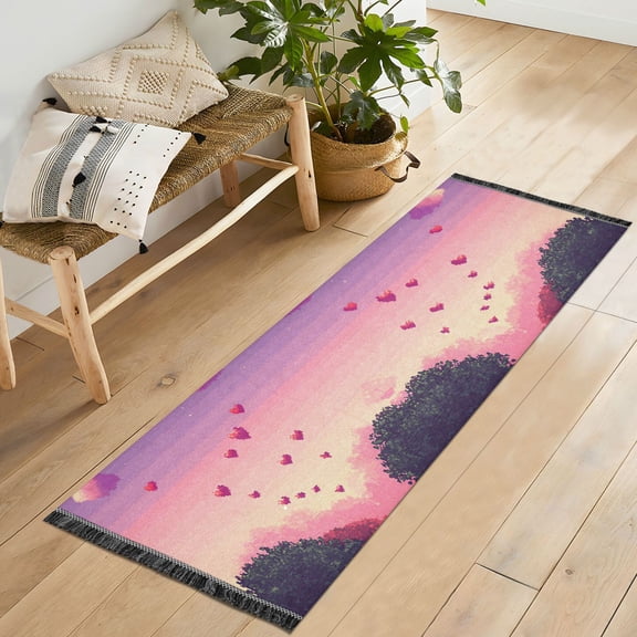 Yayeee Runner Rug for Bedroom 2'x6' Machine Washable Hallway Non Slip Mat, Pixel Floating Hearts