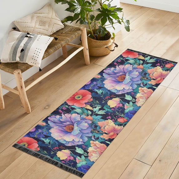 Yayeee Runner Rug for Bedroom 2'x6' Machine Washable Hallway Non Slip Mat, Puprle Ethereal Floral Harmony