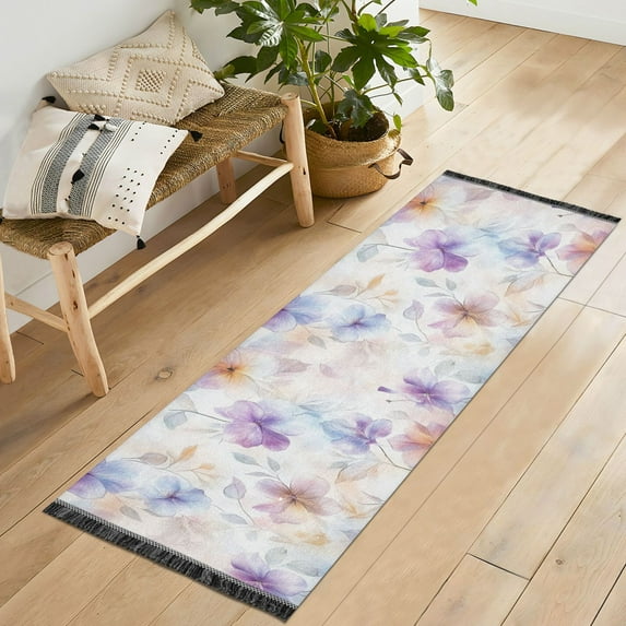 Yayeee Runner Rug for Bedroom 2'x6' Machine Washable Hallway Non Slip Mat, Purple Flower Pattern