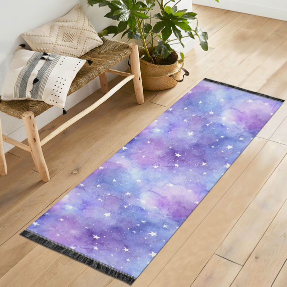 Yayeee Runner Rug for Bedroom 2'x6' Machine Washable Hallway Non Slip Mat, Purple Watercolor Stars Pattern