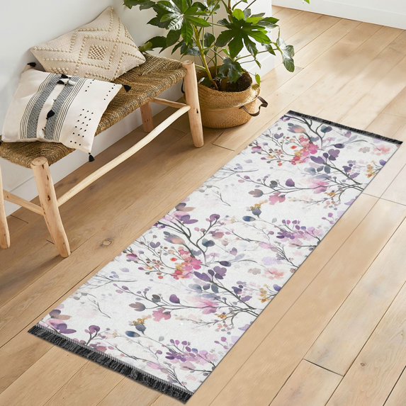 Yayeee Runner Rug for Bedroom 2'x6' Machine Washable Hallway Non Slip Mat, Purple Wildflowers
