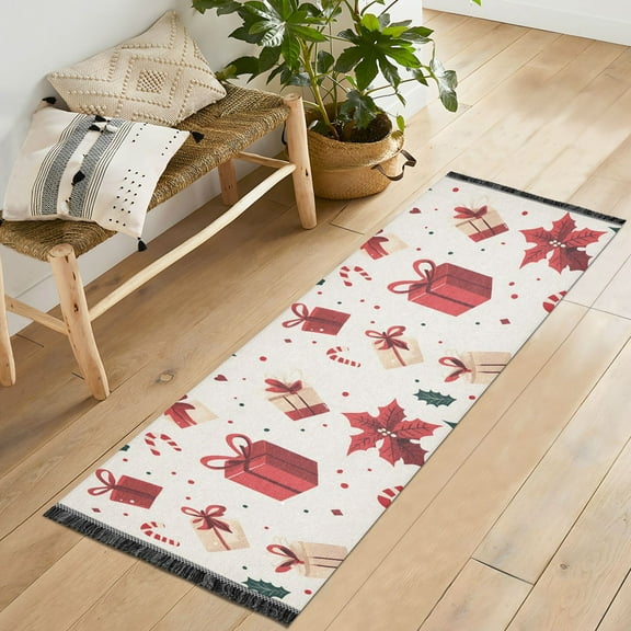 Yayeee Runner Rug for Bedroom 2'x6' Machine Washable Hallway Non Slip Mat, Red Christmas Gift Pattern