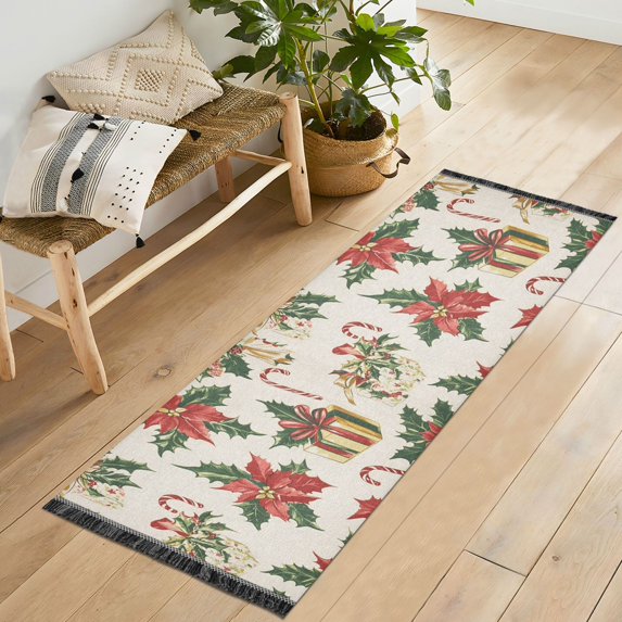 Yayeee Runner Rug for Bedroom 2'x6' Machine Washable Hallway Non Slip Mat, Red Christmas Poinsettia