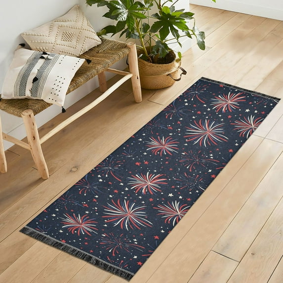 Yayeee Runner Rug for Bedroom 2'x6' Machine Washable Hallway Non Slip Mat, Red and White Fireworks Pattern