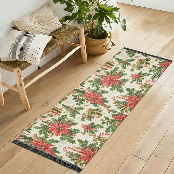 Yayeee Runner Rug for Bedroom 2'x6' Machine Washable Hallway Non Slip Mat, Retro Christmas Holly