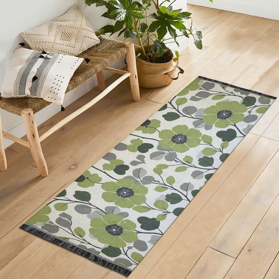 Yayeee Runner Rug for Bedroom 2'x6' Machine Washable Hallway Non Slip Mat, Retro Flower Print
