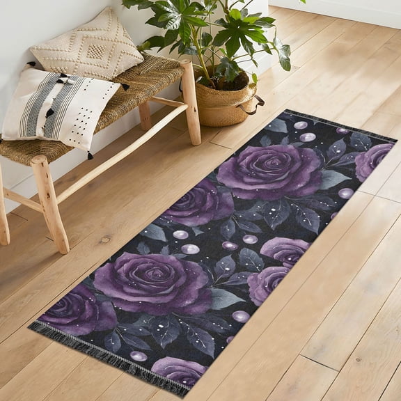 Yayeee Runner Rug for Bedroom 2'x6' Machine Washable Hallway Non Slip Mat, Roses and Pearls