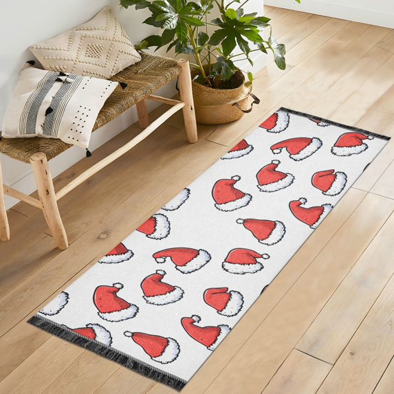 Yayeee Runner Rug for Bedroom 2'x6' Machine Washable Hallway Non Slip Mat, Santa Hats Pattern