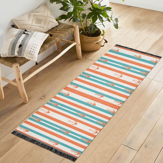 Yayeee Runner Rug for Bedroom 2'x6' Machine Washable Hallway Non Slip Mat, Simple Nautical Pattern