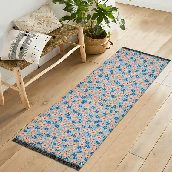 Yayeee Runner Rug for Bedroom 2'x6' Machine Washable Hallway Non Slip Mat, Small Pink Flower