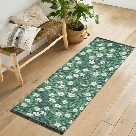 Yayeee Runner Rug for Bedroom 2'x6' Machine Washable Hallway Non Slip Mat, Small White Flowers