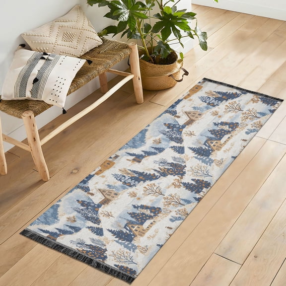Yayeee Runner Rug for Bedroom 2'x6' Machine Washable Hallway Non Slip Mat, Snowy Winter