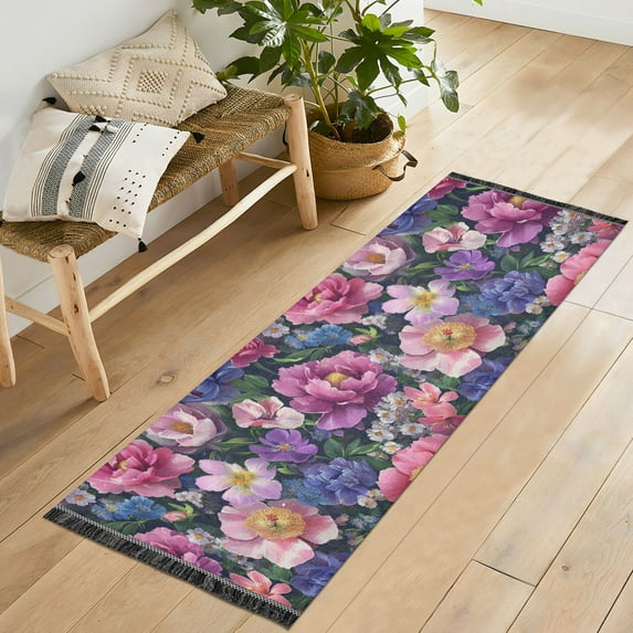 Yayeee Runner Rug for Bedroom 2'x6' Machine Washable Hallway Non Slip Mat, Soft Pinks Flowers