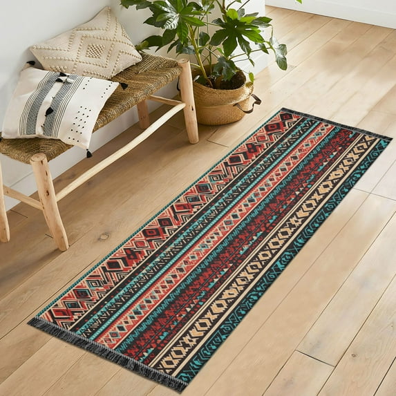 Yayeee Runner Rug for Bedroom 2'x6' Machine Washable Hallway Non Slip Mat, Tribal Geometric