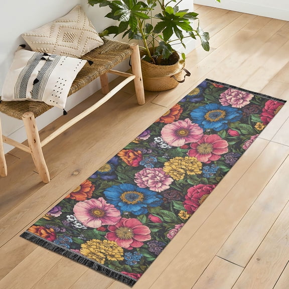 Yayeee Runner Rug for Bedroom 2'x6' Machine Washable Hallway Non Slip Mat, Vibrant Blooming Flowers