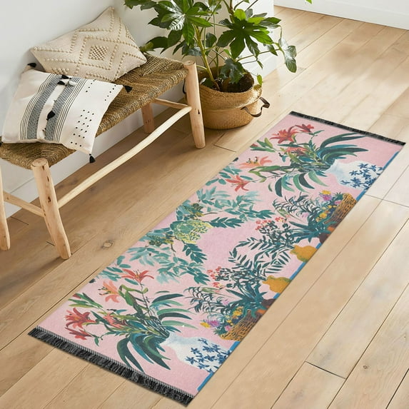 Yayeee Runner Rug for Bedroom 2'x6' Machine Washable Hallway Non Slip Mat, Vibrant Flowers