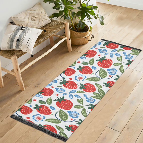 Yayeee Runner Rug for Bedroom 2'x6' Machine Washable Hallway Non Slip Mat, Vibrant Strawberries