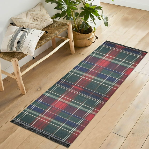 Yayeee Runner Rug for Bedroom 2'x6' Machine Washable Hallway Non Slip Mat, Warm Tartan Mosaic