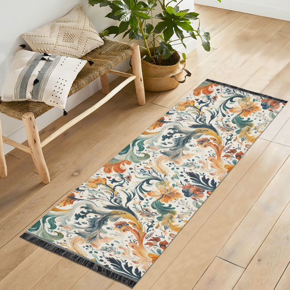 Yayeee Runner Rug for Bedroom 2'x6' Machine Washable Hallway Non Slip Mat, Whimsical Leaves