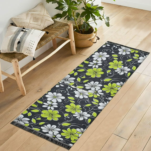 Yayeee Runner Rug for Bedroom 2'x6' Machine Washable Hallway Non Slip Mat, White Flower Pattern
