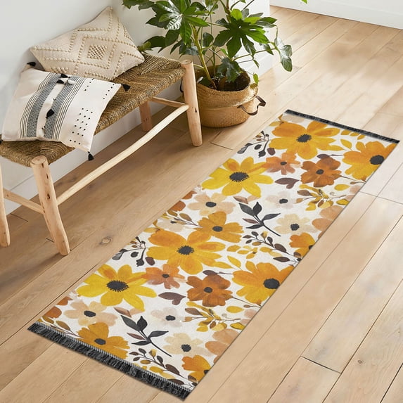 Yayeee Runner Rug for Bedroom 2'x6' Machine Washable Hallway Non Slip Mat, Yellow Flowers