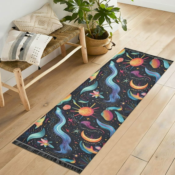 Yayeee Runner Rug for Bedroom 2'x6' Machine Washable Hallway Non Slip Mat, Zodiac Stars