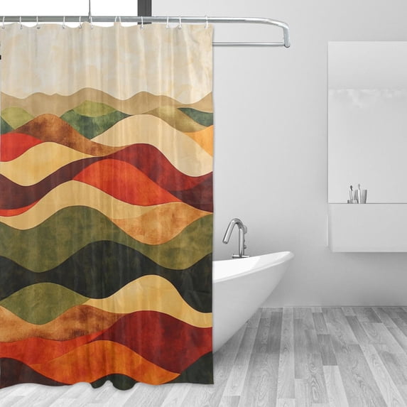 Yayeee Shower Curtain with Hooks 72"x72" Waterproof Fabric Bathroom Hanging Decor, Abstract Desert Pattern