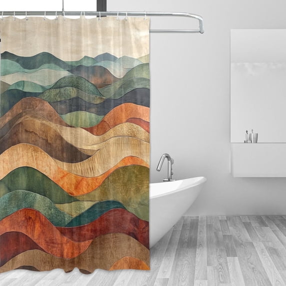 Yayeee Shower Curtain with Hooks 72"x72" Waterproof Fabric Bathroom Hanging Decor, Abstract Wavy Landscape