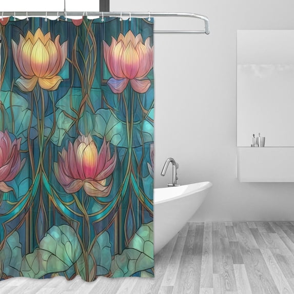 Yayeee Shower Curtain with Hooks 72"x72" Waterproof Fabric Bathroom Hanging Decor, Art Water Lilies Pattern
