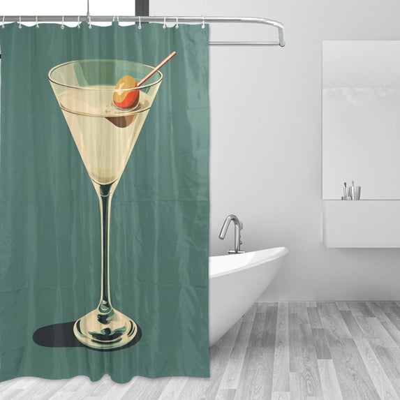 Yayeee Shower Curtain with Hooks 72"x72" Waterproof Fabric Bathroom Hanging Decor, Beige Martini