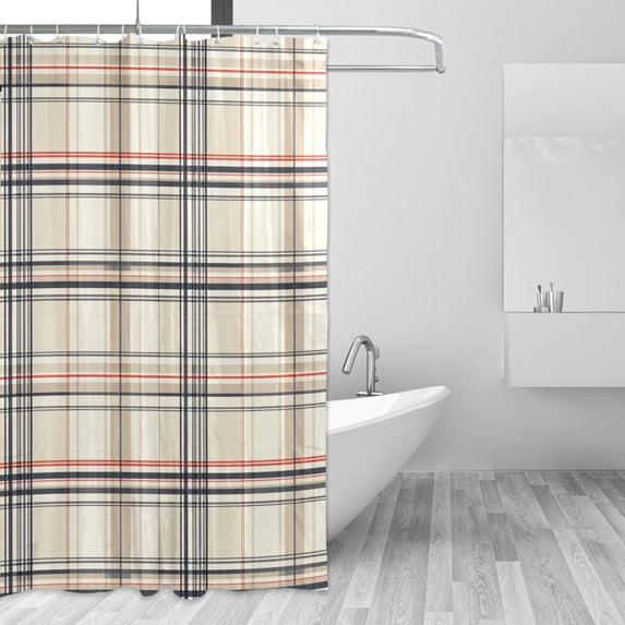 Yayeee Shower Curtain with Hooks 72"x72" Waterproof Fabric Bathroom Hanging Decor, Beige Plaid Pattern