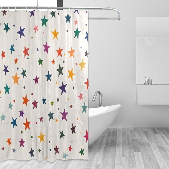 Yayeee Shower Curtain with Hooks 72"x72" Waterproof Fabric Bathroom Hanging Decor, Beige Stars