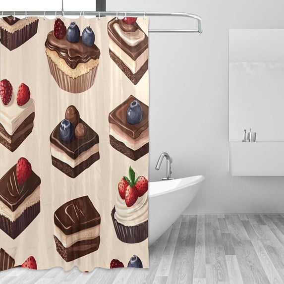 Yayeee Shower Curtain with Hooks 72"x72" Waterproof Fabric Bathroom Hanging Decor, Blue Cakes