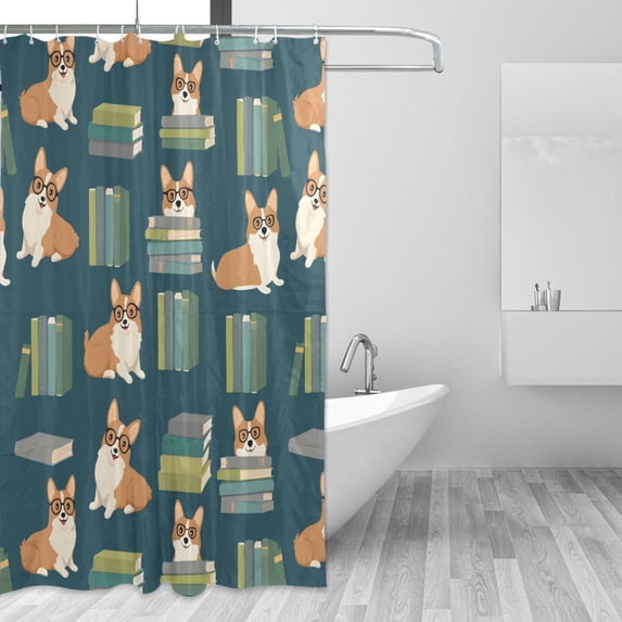 Yayeee Shower Curtain with Hooks 72"x72" Waterproof Fabric Bathroom Hanging Decor, Blue Cartoon Dog Pattern